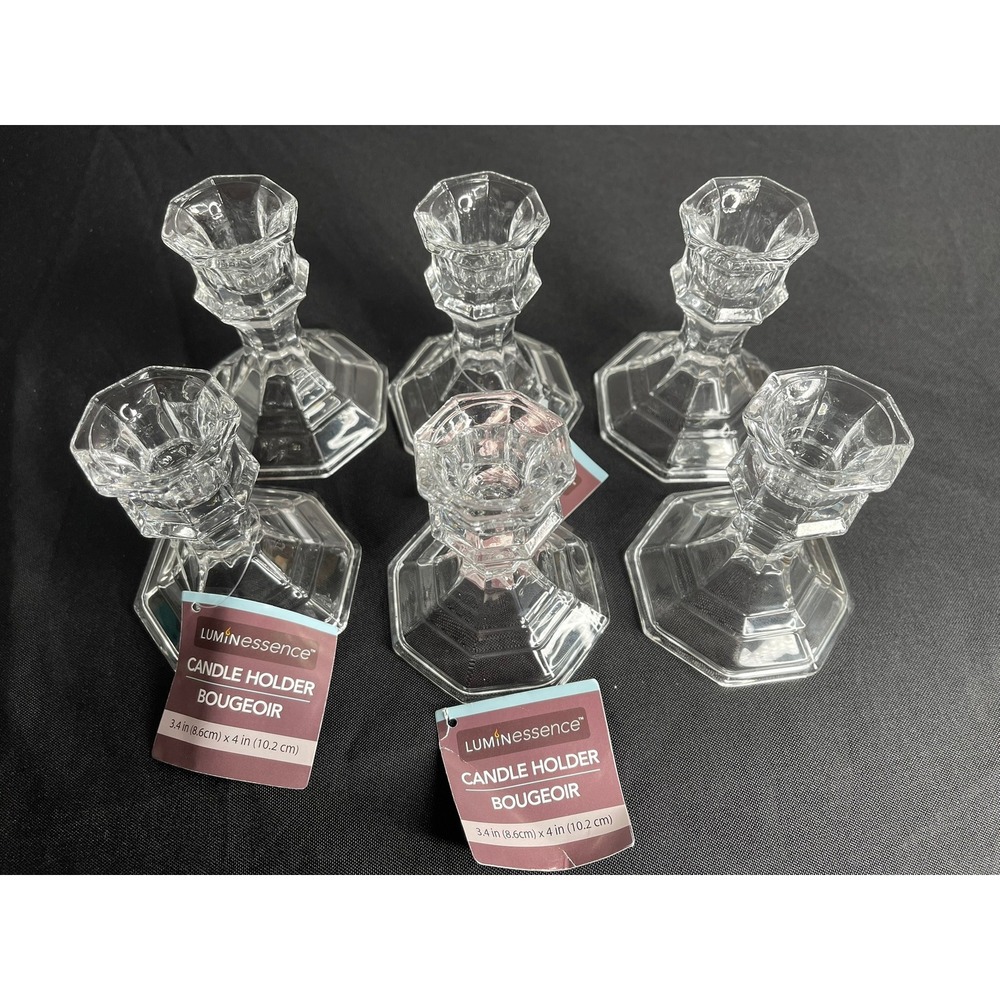 Luminessence Clear Glass Hexagon Taper Candle Holder Set of 6 4 inch 207456 2503